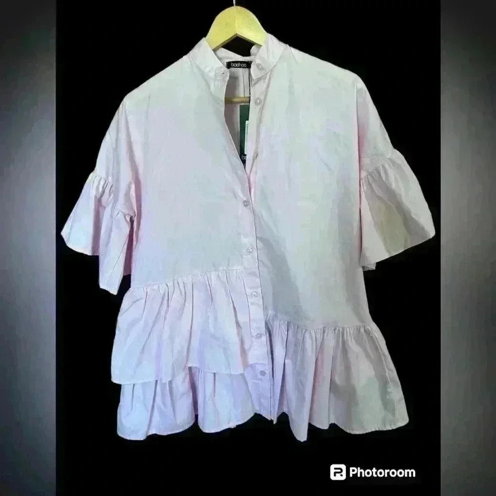 Boohoo Ruffle Shirt Dress - Picture 2 of 4